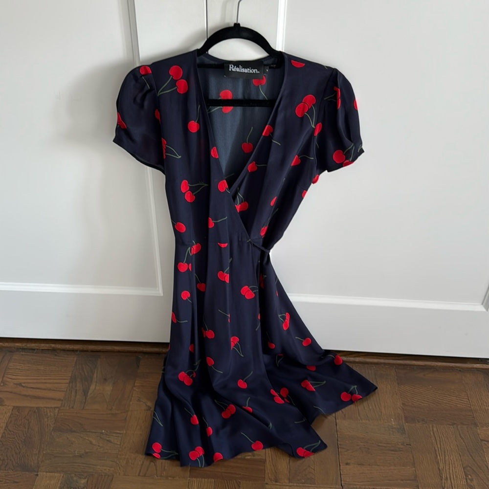 Realisation Par wrap dress with cherries, size S